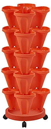 Macetas apilables verticales de 5 niveles, con riego automático, juego de macetas de fresa con macetas, soporte de jardín de plástico para soporte de jardinería vertical, macetas apilables verticales