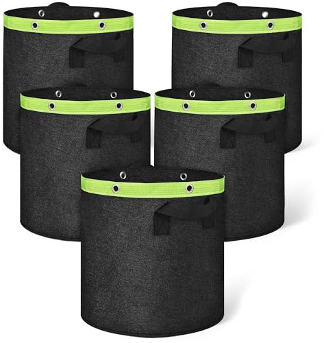 ELAKIRI Lot de 5 sacs de plantation de 20 l (5 gallons) en feutre et tissu non tissé de 300 g/m², pot en tissu avec poignées et trous renforcés multifonctions, pots en tissu pour le jardinage, tomates