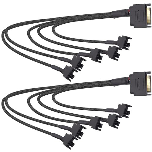 YARCHONN SATA to Fan Splitter Adapter Power Cable 15 Pin SATA to 5 x 3 Pin / 4 Pin 12V PC Case Cooling Fan Splitter Power Supply Cable -27cm - 2pcs