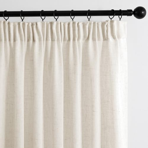 MIULEE Gardinen mit Kräuselband Leinen Vorhang 1er Set Natural 245x300 cm | Halbtransparent Leinenoptik Schiebevorhang, Modern Voile Vorhänge für Wohnzimmer Schlafzimmer