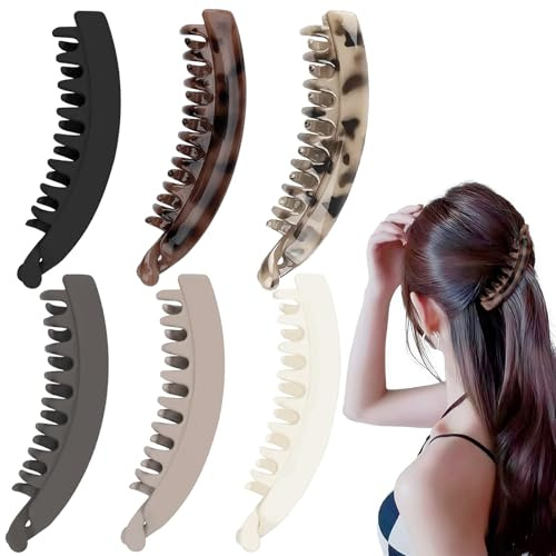 6 Stück Groß Bananen Haarspange, Banana Hair Clip,Pferdeschwanz Haarklemme | Vintage Bananen-Haarspangen Rutschfeste Haar Spange Haarclips Für Damen Mädchen Dicke Mittleres Haar(6 Colors)