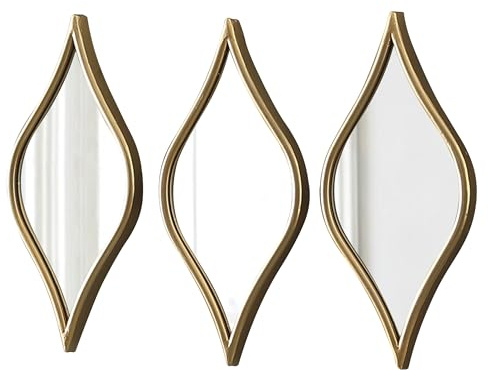 Sintosin 3 Stück Spiegel Gold Vintage für Wanddekoration, Dekorative Wandspiegel Klein 17 x 38 cm, Spiegel Wand für Wohnzimmer, Schlafzimmer, Badezimmer, Flur