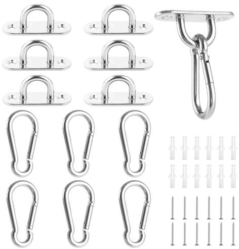 CYEER Lot de 12 crochets de plafond pour charges lourdes, mousqueton en acier inoxydable M6, plaque à œil avec œillet, plaque de pont en acier inoxydable, plaques oculaires pour voile d'ombrage