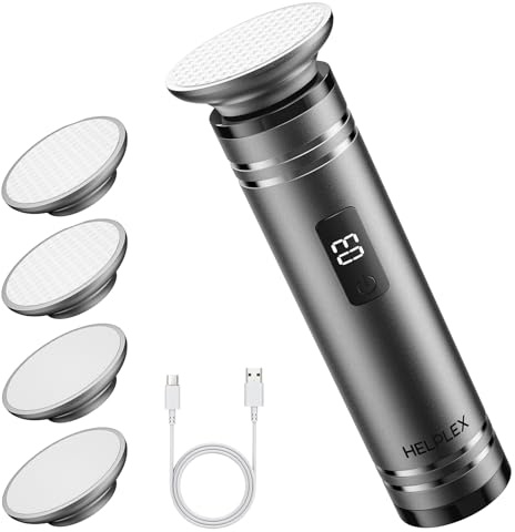 HELPLEX Elektrischer Hornhautentferner kabellos – 3 Geschwindigkeiten, 4 Nano-Glasaufsätze, USB wiederaufladbar – sanfte & effektive Entfernung von Hornhaut an Füßen, Fersen & bei Hühneraugen