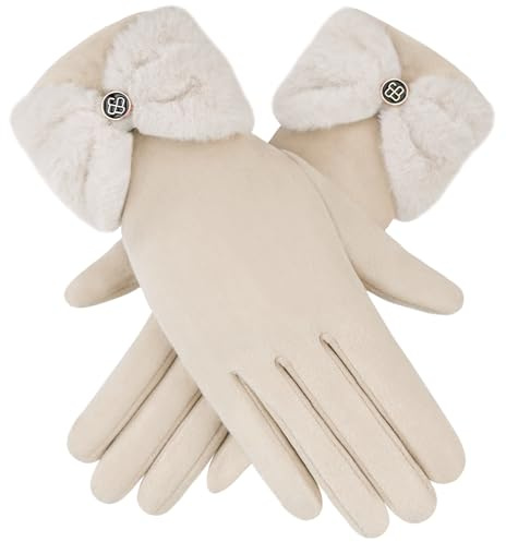 ZASFOU Damen Winter Touchscreen Handschuhe Warm Thermo Winterhandschuhe Plüsch Schleife Manschetten für Frauen Geschenk Kaltes Wetter