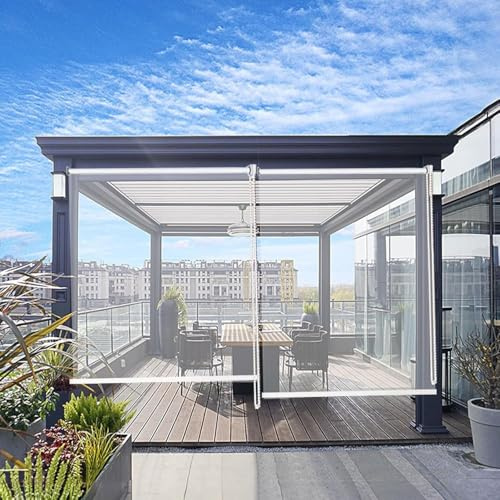 Tenda a Rullo Trasparente,Tapparella Avvolgibile per Esterni Pergola,Tende PVC Antivento Antipolvere per Giardino,Balcone,Porta del Patio,W130xH250cm