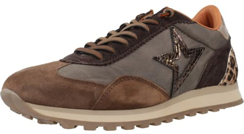 Cetti - Zapato Casual de Piel, Animal Print, Leopardo, cordón elástico, Suela de Goma, para: Mujer Color: Cacao Talla:39
