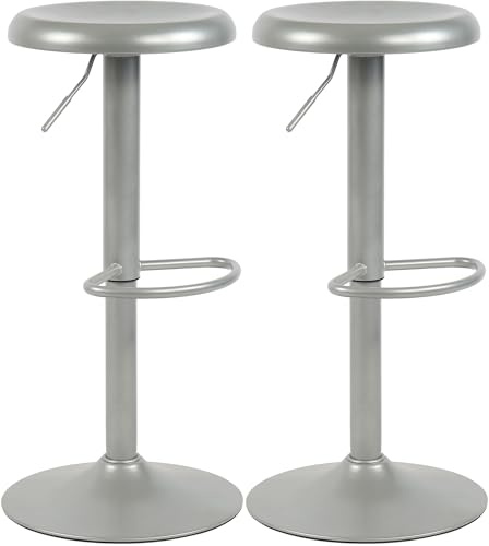 CLP Barhocker 2er Set Barstuhl Williston höhenverstellbar mit Fußablage, Tresenstuhl für die Küche, drehbar mit Bodenschoner Farbe Silber