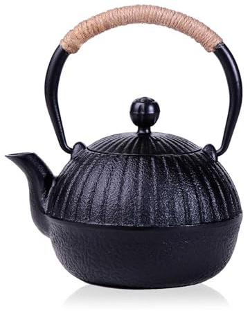 Théière en Fonte de 550 ML, avec poignée en Corde de Chanvre, théière Japonaise, Bouilloire à thé avec infuseur en Acier Inoxydable pour Feuilles de thé et sachets de thé
