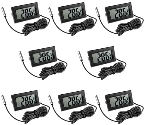 Gvolatee 8 Pezzi Termometro Digitale, Sonda Termometri per Frigo Acqua, Mini LCD Termometro Digitale Monitor di Temperatura con Sonda Esterna Impermeabile per Frigorifero Congelatore Acquario