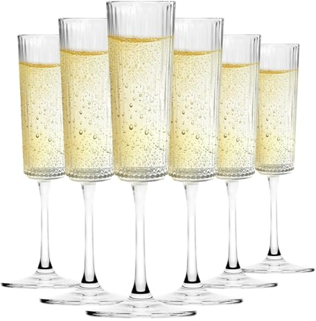 Prosecco verres de vin mousseux, flûtes de champagne en cristal, ensemble de 6 verres de champagne élégants de 130ml, idéal pour les célébrations et les occasions spéciales, verrerie en cristal de qua