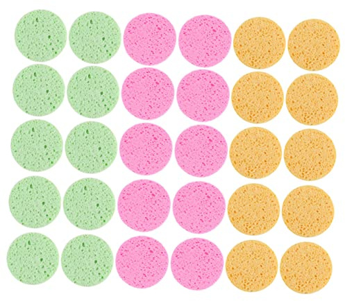 HEATSHAKING 30 Stück Zellulose Peelingschwämme Gesichtsschwämme zum Waschen Make Up Entferner Reinigungsschwämme für Porentiefe Gesichtsreinigung Hautfreundlich Runde Wattpads für Tägliche