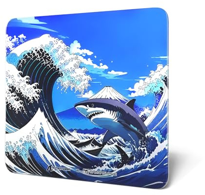 MAMBASNAKE x ATTACK SHARK CM05 Glass Hard Gaming Mousepad,Nano-Micro-Etched Texture,Smooth Glass Surface,High Accuracy,Fast-Moving,Anti-Scratch, PU Leather Non-Slip Base, Large Size(450×400mm)