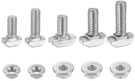 QUARKZMAN 70 Stück T-Nutzeinschraube M5x12/16mm M6x12/16/20mm T-Nutzenbolzen Aus Kohlenstoffstahl Hammerkopf T-Bolzen Mit Sechskantflanschmutter Für Standard 2020/3030 Serie Aluminiumprofil