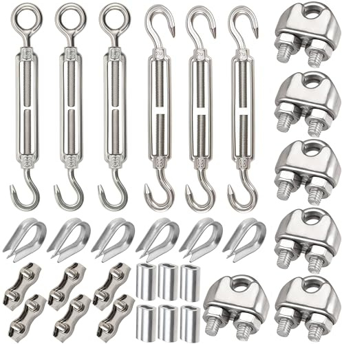 30 Stück Seilspanner Drahtspanner Set, Verstellbare 304 Edelstahl Spannschloss Drahtspanner Set, Drahtseilklemme 3mm Edelstahl, Drahtseil Kauschen 3mm für Gespannte Seil zu Verschärfen (M5)
