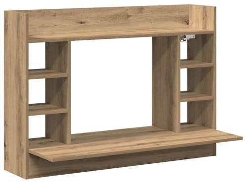 QZZCED Wandtisch Artisan-Eiche 105 x 48 x 75 cm aus Holzwerkstoff, klappbarer Wandklapptisch mit Regalbrettern, platzsparende Wandmontage für Home-Office, Matte Oberfläche, rechteckig