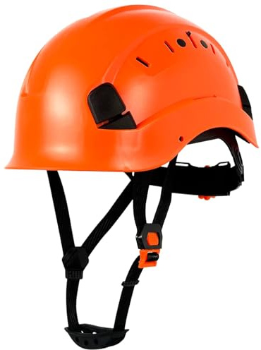 Cappello di sicurezza con sottogola, casco da costruzione in ABS certificato CE, equipaggiamento di protezione della testa regolabile per lavoro e lavoro ad alta quota, arancione