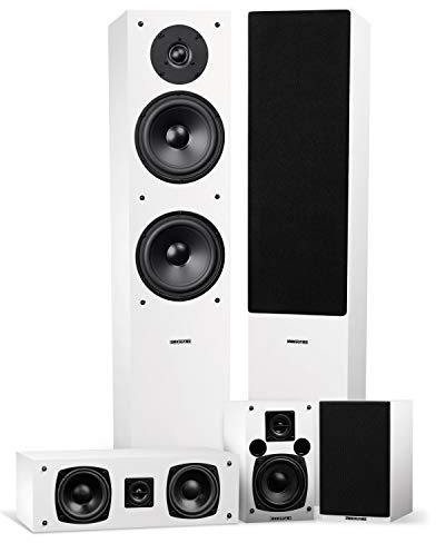 Fluance Elite High Definition Surround Sound Home Theater 5.0 Channel Speaker System Including Floorstanding Towers, Center Channel and Rear Surround Speakers - White (SXHTBWH)