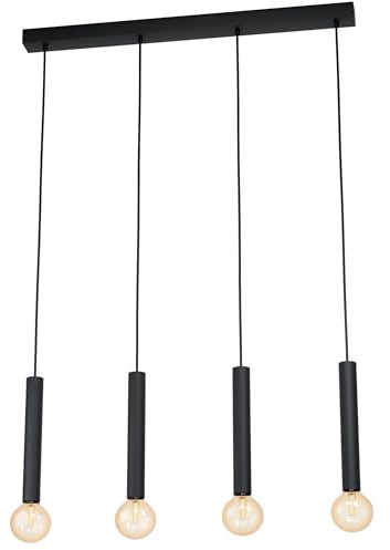 EGLO Pendelleuchte Cortenova, 4 flammige Hängelampe Industrial, | Hängeleuchte aus Stahl in Schwarz, Esstischlampe, Wohnzimmerlampe hängend mit E27 Fassung