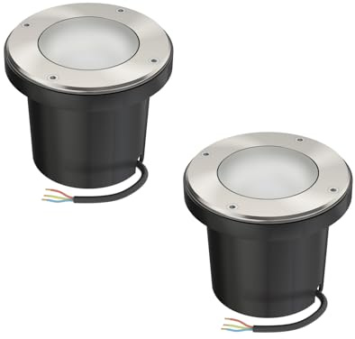 ledscom.de 2x Bodeneinbauleuchte BOFU für außen, IP67, schwenkbar, edelstahl, rund, 150mm Ø; inkl. GU10 LED 630lm warmweiß