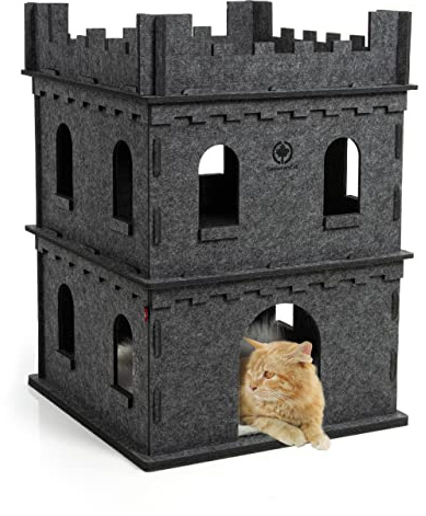 CanadianCat Company | Katzen-Chateau aus Filz für Katzen - Felty Fort | Erdgeschoss + Etage + XXL Flauschkissen - Set