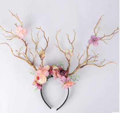 Frauen Weihnachten Dekoratives Haarband, Waldfee Blume Geweih Kopfbedeckung Party Fotoshooting Cosplay Kopfschmuck (Braun, Einheitsgröße)