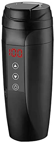 TOTMOX 12V/24V 450ML Tasse Chauffante Pour Voiture, Bouilloire Électrique Allume-Cigare, Tasse En Acier Inoxydable Pour Thé Et Eau Chaude, Idéale Pour Voyage, Noir