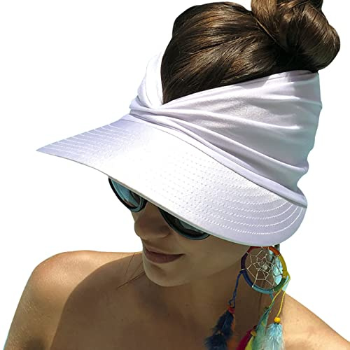 Baynetin Damen Visor Sonnenhut mit Großer Krempe, UV Protection Strand Sportmütze Strandhut Sommerhut,Sonnenvisorhüte für Frauen und Damen UV-Schutz (Weiß)