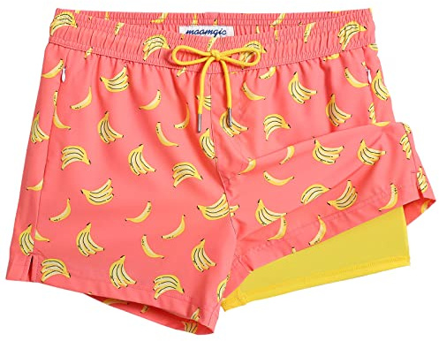 maamgic Mens Swim Trunks with Compression Liner Short Stretch Mens Bathing Suit Quick Dry Swimming Trunks Swimsuit Banana Orange Medium