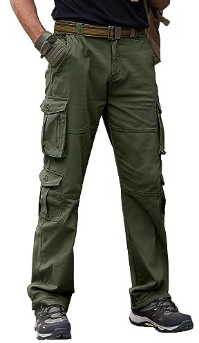 Breampot Herren Cargohose Baumwolle Baggy Chino Hosen Freizeit Outdoorhose Arbeitshose Trouser Pants (X-Large, Grün)