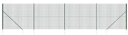 vidaXL Clôture en Treillis Métallique et Piquet d'ancrage, Panneau de Clôture Décoratif, Barrière de Protection Jardin Patio Extérieur, Vert 2x10 m