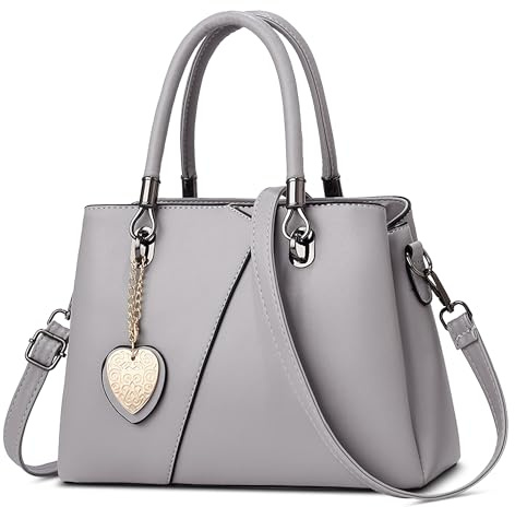 FOLOVEYA Handtasche Damen mittelgroß Henkeltasche PU Leder Umhängetasche | Damenhandtasche mit Herzanhänger und verstellbarem Schultergurt, elegante Arbeitstasche für Büro, Shopping, Reisen und Alltag