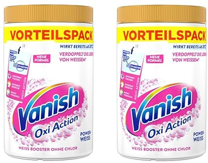 Vanish Oxi Action Powerweiss Pulver – 2 x 1,65 kg – Fleckenentferner und Wäsche-Booster Pulver ohne Chlor – Für weiße Wäsche