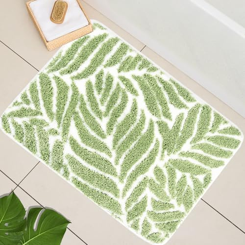 Homantic salvia gröna badrumsmattor – små badmattor för badrum halkfria salvia grön badrumsdekor vattenabsorberande badmattor för handfat badkar blad grön matta 45 x 65 cm