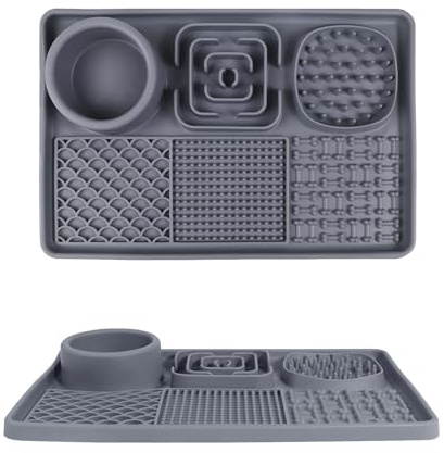 AODALIY Upgrade XL Silikon Schleckmatte für Hunde Katze [frei von BPA]+[großer Saugnapf] Hund Leckmatte Katze Lick Mat Haustier Eine tolle Idee, den Hund beim Dusch, Ausbürsten usw(Grau)
