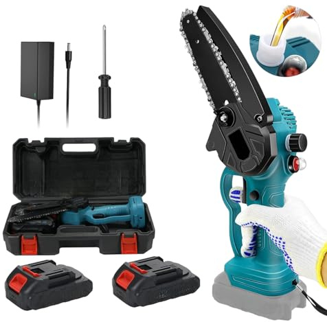 Mini Motosega a Batteria 48V per Potatura Motosega a Batteria 6 Pollici Elettrosega doppia Batteria con Pompetta Olio per Lubrificazione Automatica per Rami, Giardino, Legno