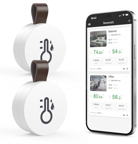 Ankilo trådlös termometer, hygrometer, mini Bluetooth, termohygrometer med smart sensor-app, digital termometer med dataexport för hus, garage, babyrum, 2 stycken