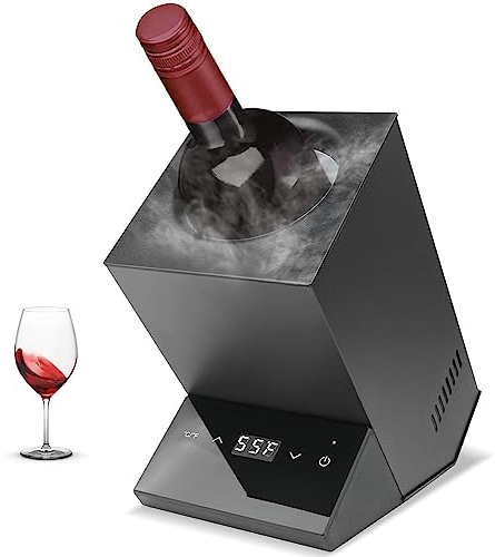 Enfriador eléctrico de vino, enfriador de botellas de vino y bebidas con pantalla LED, una sola botella, cubo de hielo de vino, control inteligente de termostato, no requiere hielo, acero inoxidable,