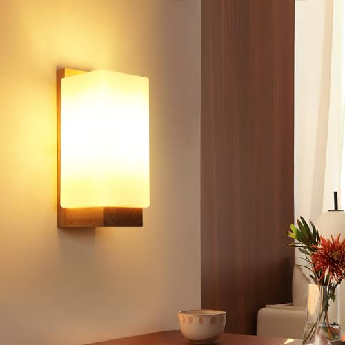 Aplique LED de Madera Interior, Lámpara de Pared 12W, Retro, 3 Temperaturas de Color para Dormitorio, Pasillo, Salón, Escaleras (Incluye Bombilla E27)