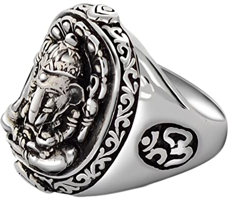 Skcess Silberring Herren, Herrenringe Silber Vintage Rebe Elefantenkopf Ringe für Herren Männer Größe 61 (19.4)