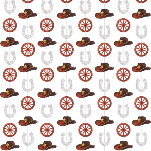 SiliFine 8 Stück Western Cowboy Party Dekorationen Hufeisen Cowboy Hut Rad Banner Girlanden Wilder Westen hängende Dekoration für Western Cowgirl Junggesellinnenabschied Hochzeit Geburtstag Party