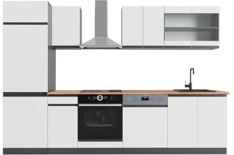Vicco Küchenzeile R-Line, Weiß/Anthrazit, 300 cm
