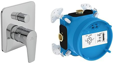 Set aus Ideal Standard A7348AA Cerafine D Wannenarmatur Unterputz Badarmatur für 2 Funktionen, Chrom + Ideal Standard A1000NU EASY-Box Unterputz-Bausatz