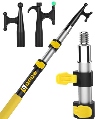 Opow Telescoping Boat Pole with 2 Pcs Replaceable Hooks, Telescopic Pole Rust-Resistant Floating Durable Luminous Bead Hook Threaded End for Push-Pull Docking Boating Cleaning Accessories