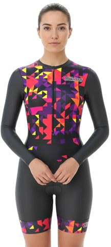 Sikma Ladies Cycling Skinsuit Women Full Sleeve Padded One Piece Trisuit Bike Top Short Sublimated Design bib Short