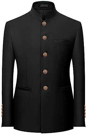 kuiazelit Men's Chinese Collar Blazer, Slim Fit Nehru Jacket, Single Breasted Stand Collar Suit Jacket, Casual Chinese Style Blazer For Men,Men's Elegant Mao Suit Coat, Fashionable Button-Up Blazer