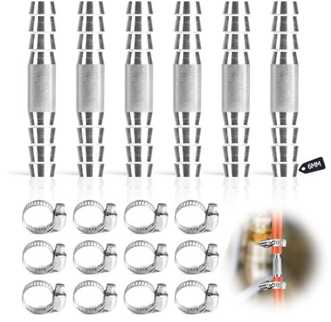 SUPAWAY Set da 6 Raccordi a Gomito 6mm, Adattatori I Flessibili in Acciaio Inox SUS 304, con 12 Fascette per Tubo Carburante, Gas, Aria,Acqua,Raccordo a Gomito per Tubi per Uso Industriale e Domestico