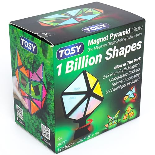 TOSY Magnet Pyramid Glow – 1 Würfel Wird zu 1 Milliarde Formen, 12 Teile, 243 Magnete, Leuchtend, holografisches Magnet-Puzzle STEM/STEAM-Spielzeug