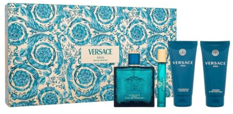 Versace Eros by Versace for Men – Geschenk-Set 3,4 oz EDP Spray, 2,5 oz Shower Gel, 2,5 oz nach dem Shave Balm, 0,33 oz Eau de Parfum Spray