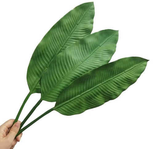 DODXIAOBEUL 3Pcs 37.5“Large Banana Tree Artificial Plant Leaf,Fake Green Plants,Artificial Palm Leaf,Artificial Greenery Leaves for Home Kitchen Garden Wedding Party Tropical Leaves Decor